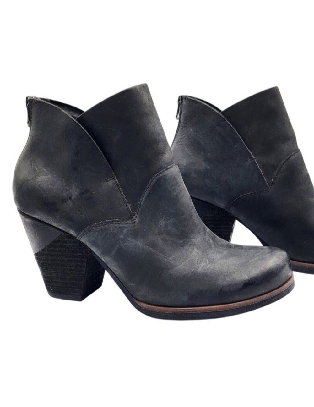 Korks Castaneda Women's Size 10 Black Nubuck Leather Ankle Booties Block Heel